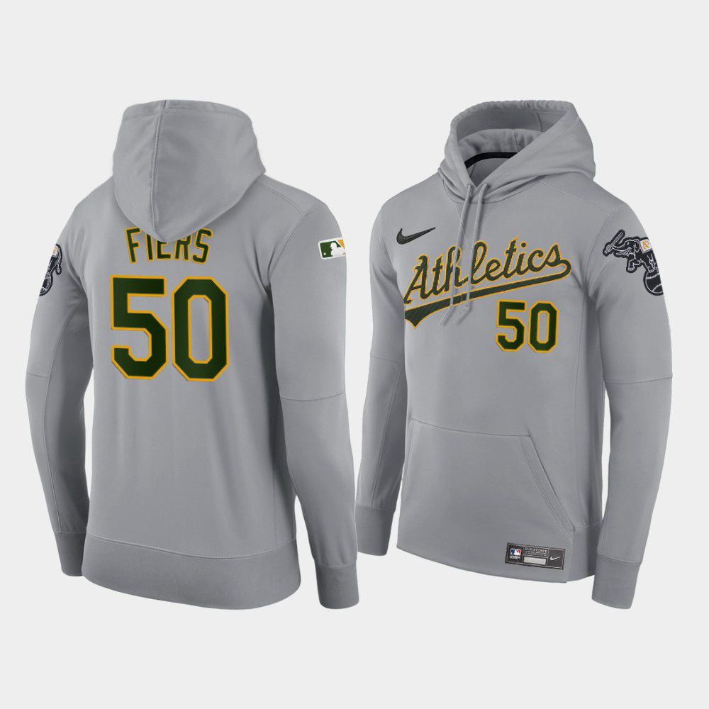 Men Oakland Athletics #50 Fiers gray road hoodie 2021 MLB Nike Jerseys